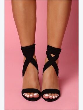 Black Wrap-Around Strap Women's Heels